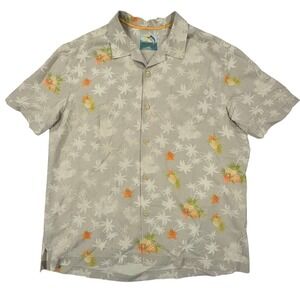 Tommy Bahama Upside Down Pineapple‎ Shirt Mens L Grey Silk Blend Hawaiian